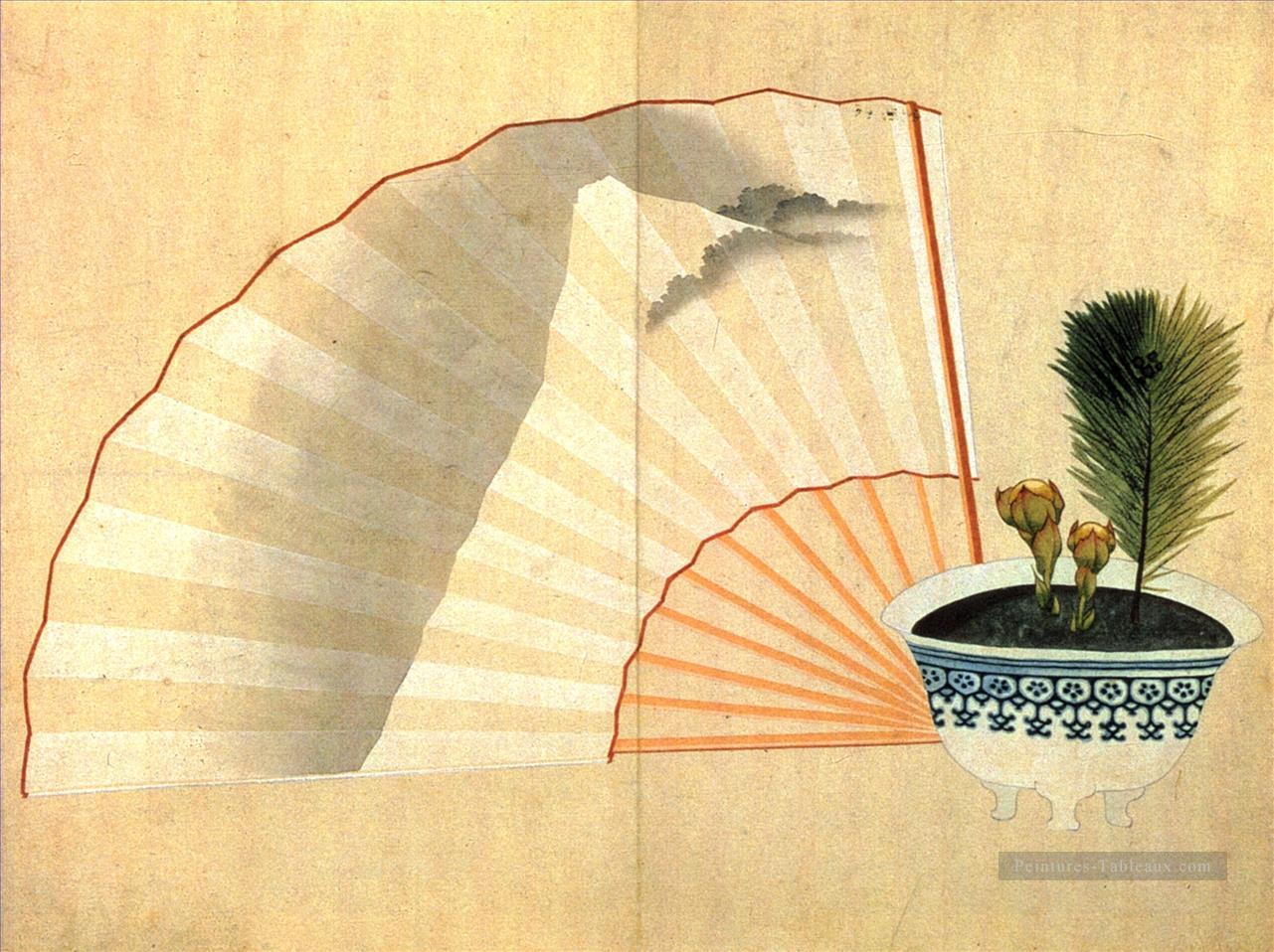 pot en porcelaine avec ventilateur ouvert Katsushika Hokusai japonais Peintures à l'huile